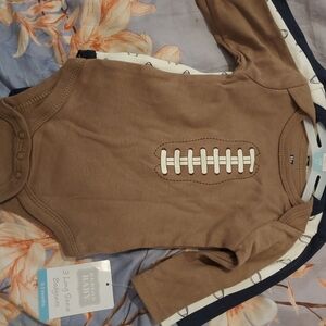 Brown Football Long Sleeve Onesie by Hudson Baby